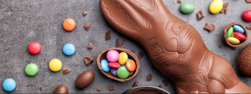 chocolate easter bunny and candies