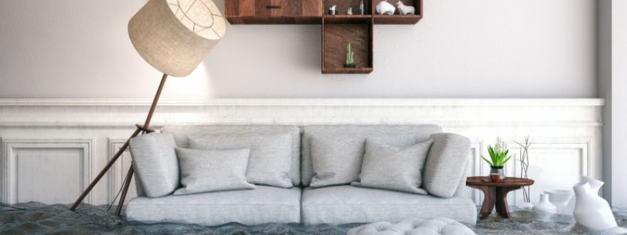 flooded property living room insured by American US Insurance