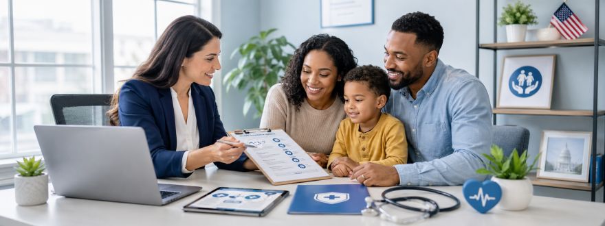 good health sign with red heart and paper cut out family of four