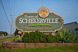 Image of a sign that says "Town of Schererville Welcomes You" 