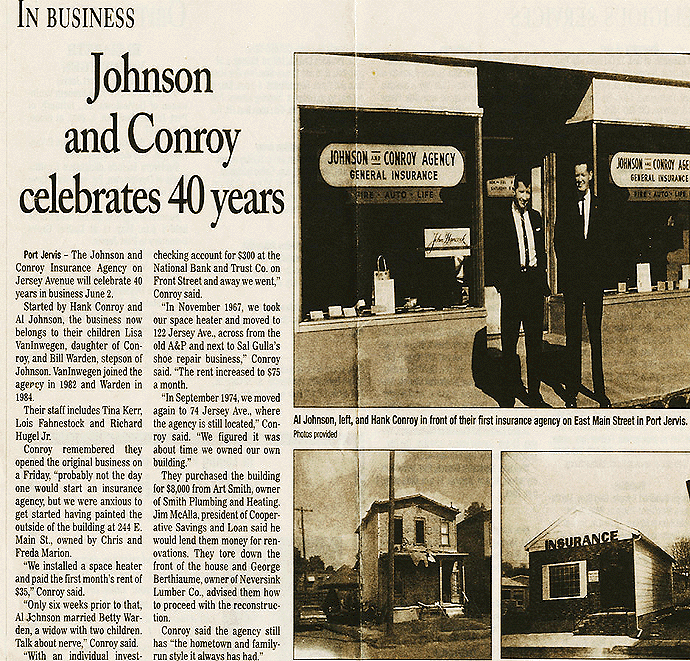 Newspaper article with headline of Johnson and Conroy celebrates 40 years