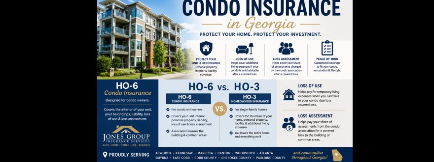 Condo insurance in Georgia explaining HO-6 vs HO-3, loss of use and loss assessment coverage