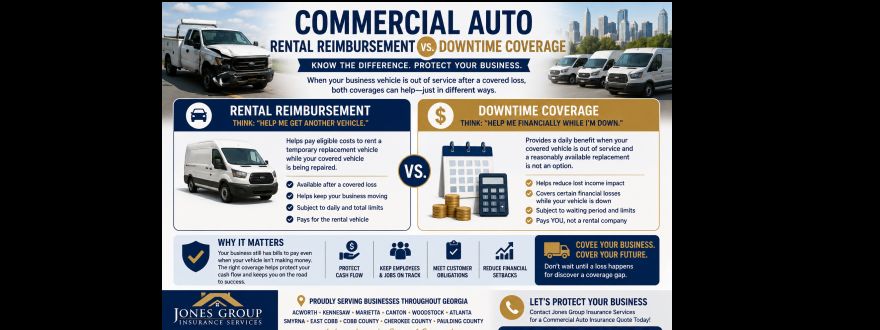 Commercial auto rental reimbursement vs downtime coverage in Georgia for business vehicles after a covered loss