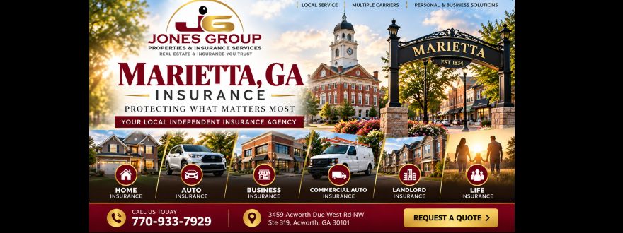 Jones Group Insurance Services offering business, commercial auto, home, auto, landlord and life insurance in Marietta, GA