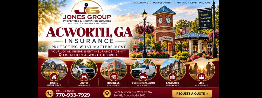 Jones Group Insurance Services, an independent insurance agency in Acworth, GA offering business, commercial auto, home, auto, landlord and life insurance