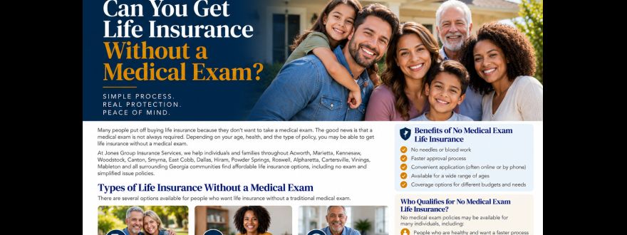 Diverse Georgia couple reviewing life insurance options without a medical exam from Jones Group Insurance Services.