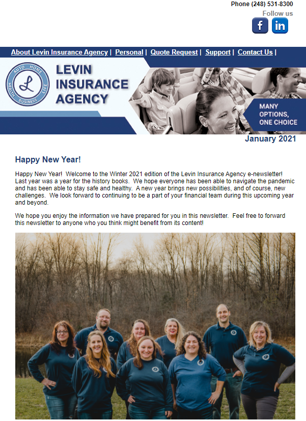 Newsletters Levin Insurance Agency Newsletters Levin Insurance Agency