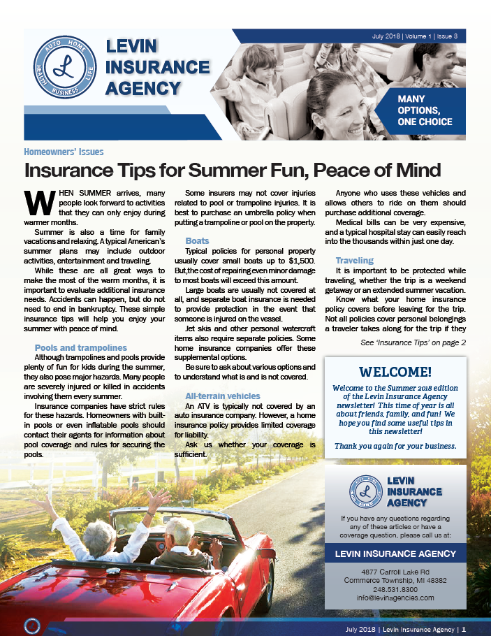 Newsletters Levin Insurance Agency Newsletters Levin Insurance Agency