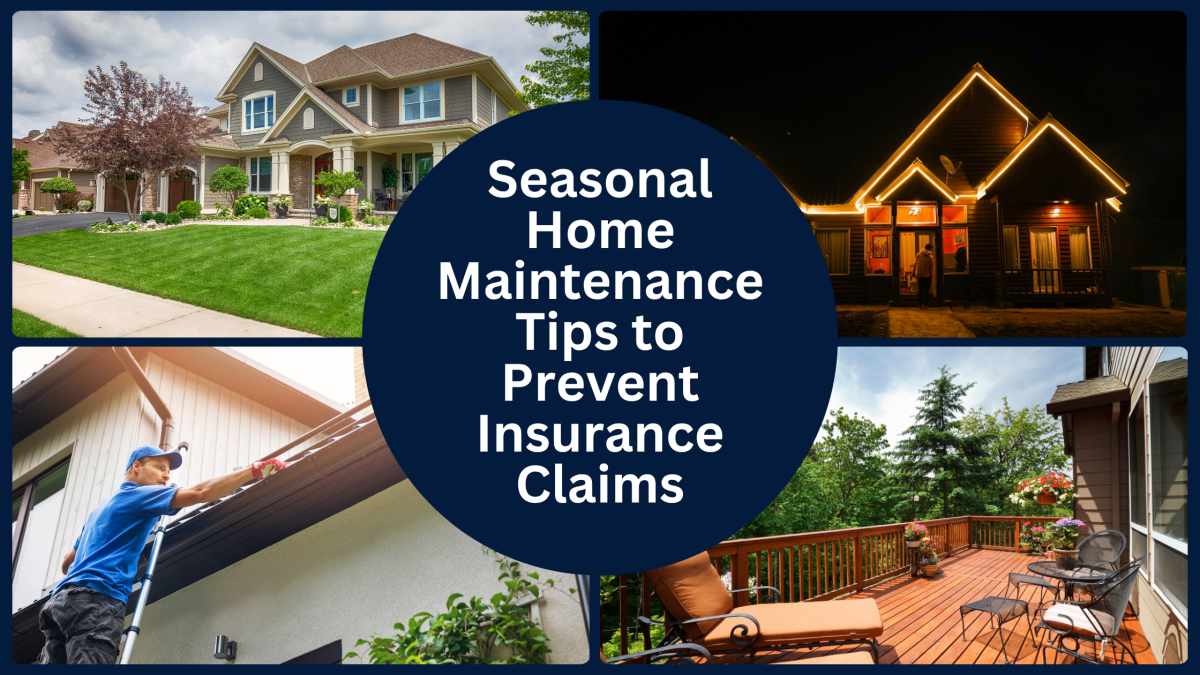Illustration of a Southern Texas home shown across four seasons—spring, summer, fall, and mild winter—to highlight seasonal home maintenance tips.