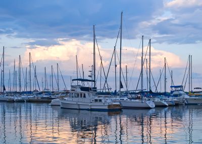 Boats docked up in marina in League City, Tx