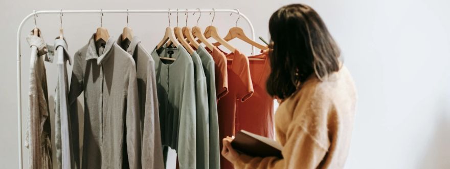 girl doing the inventory of clothes in the rack