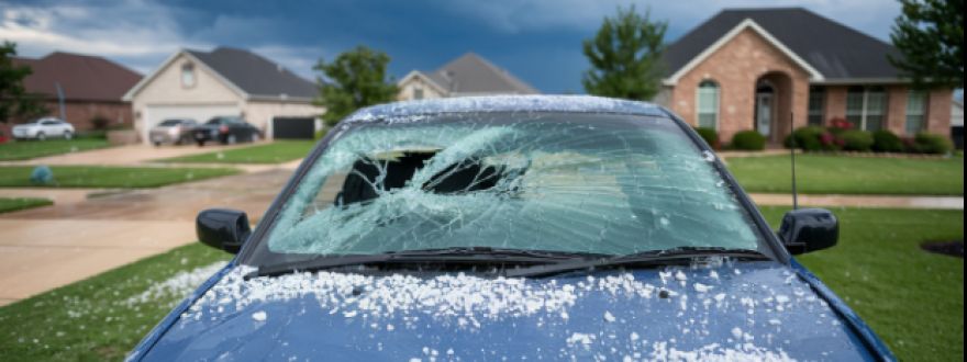 A car with a broken wind shield 