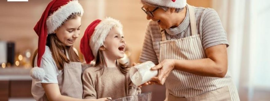 a family baking at home at christmas